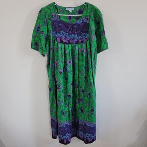 Vintage Only Necessities Womens Dress Size‎ 14 Floral Bib Lounger House Dress